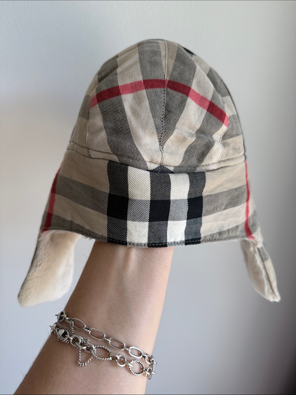 Burberry Beige, Black & Red Check Earflap Kids Hat
